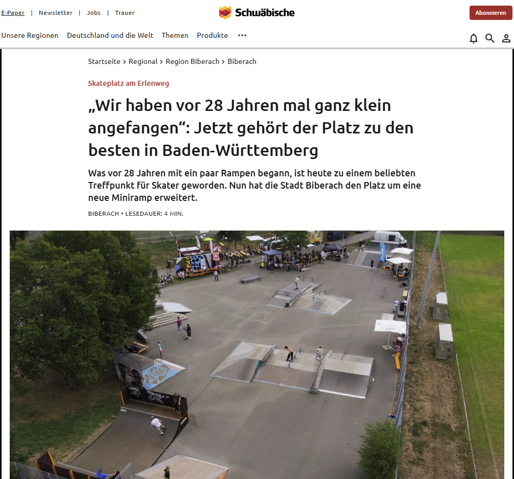 Schwäbische Zeitung Vorschau — Skateplatz Erlenweg 2026
